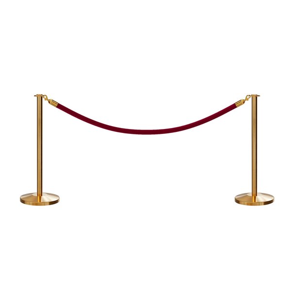 Montour Line Stanchion Post and Rope Kit Sat.Brass, 2 Flat Top 1 Maroon Rope C-Kit-2-SB-FL-1-PVR-MN-PB